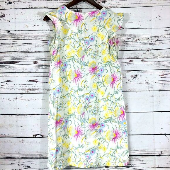 JOIE Floral 100% Linen Dress Ruffle Cap Sleeve V-Neck XS - Picture 2 of 5